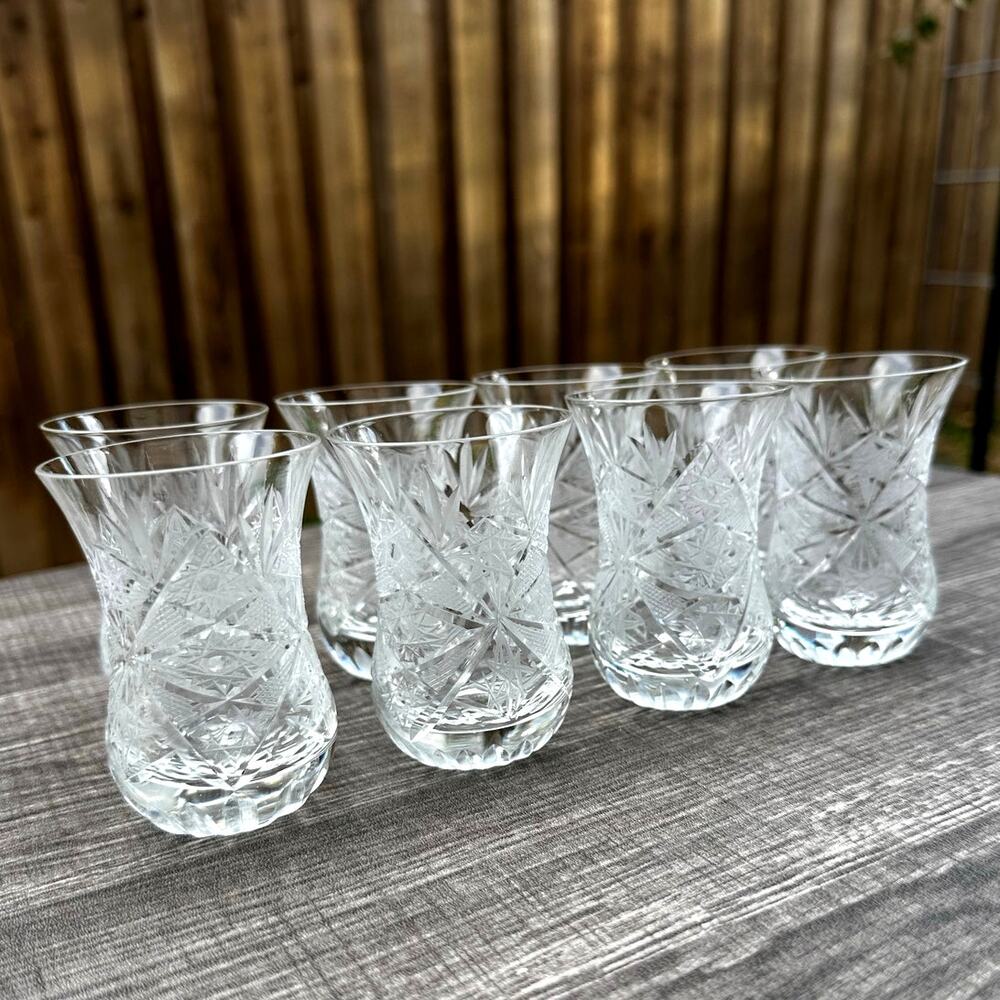 Persian Vintage Tea Glasses Heavy Base Intricate Design-3" Tall-Set of 8 - Picture 5 of 7